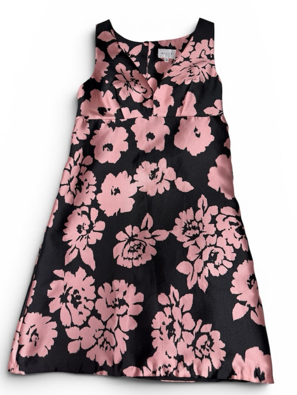MILLY Floral A-Line Mini Dress Black Pink Designer Sleeveless Party Wedding
